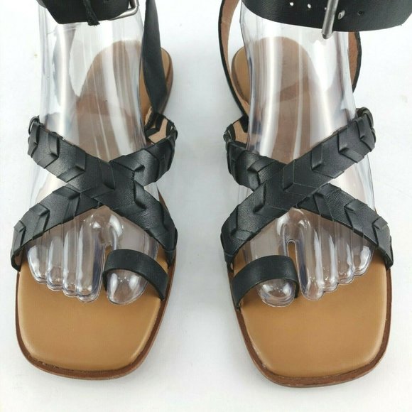 Madewell Cassia Black Leather Size 8 Criss Cross Ankle Strap Flat Sandals - Picture 7 of 11